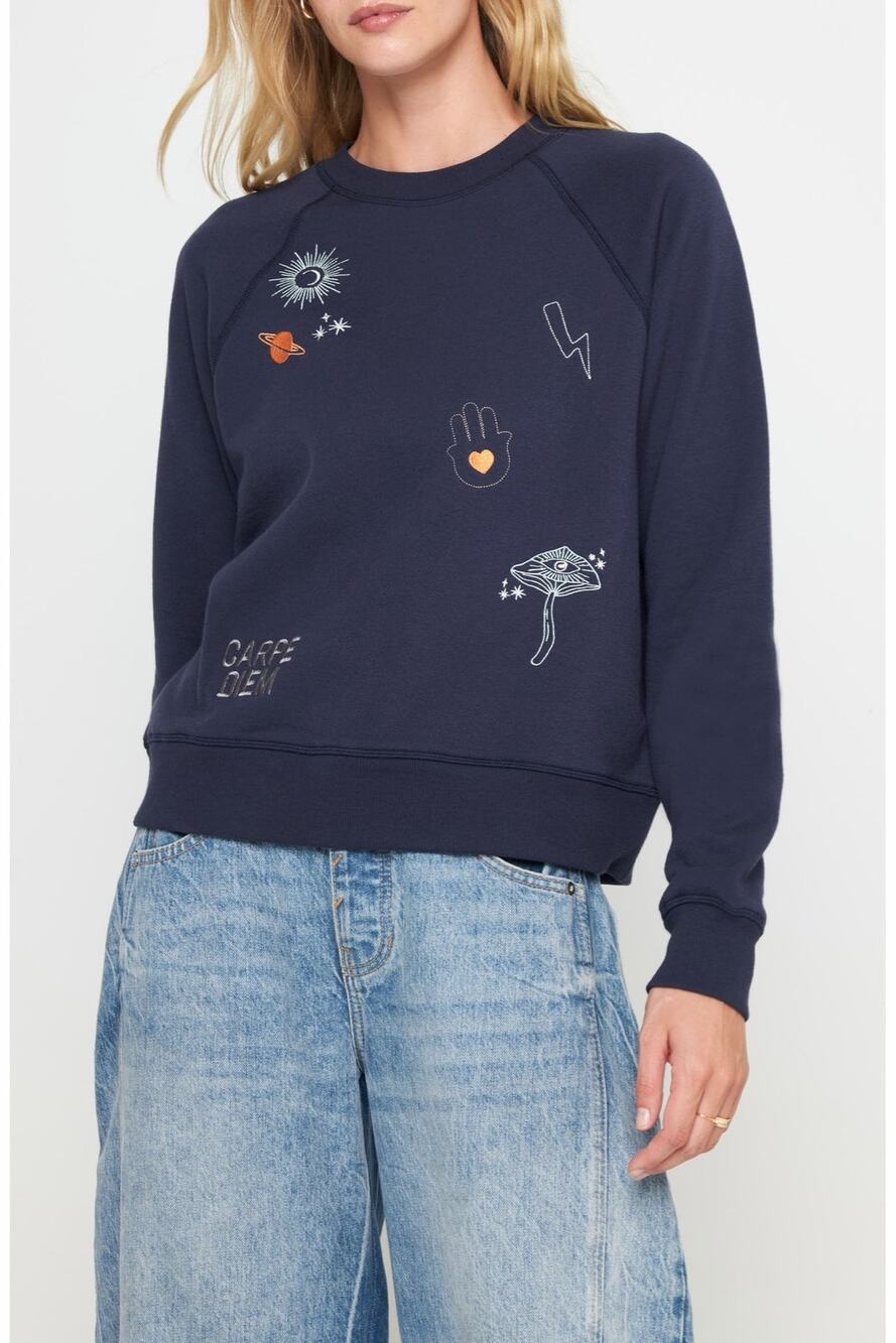 SPIRITUAL GANGSTER Mystical Forever Crewneck Sweatshirt Embroidered Navy